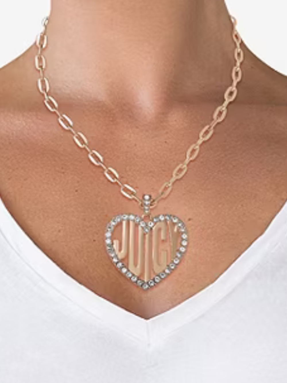 Juicy By Juicy Couture Gold Tone Crystal Heart 20 Inch Pendant Necklace